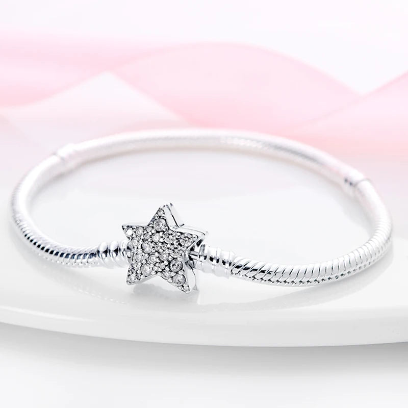 925 Silver Heart Pentagram Bracelet for DIY Charms Jewelry