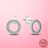 Silver Pave Daisy Flower Stud Earrings For Women 925 Jewelry