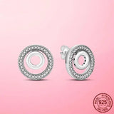 Silver Pave Daisy Flower Stud Earrings For Women 925 Jewelry