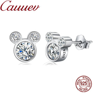 925 Silver Miky Mouse Stud Earrings For Women Original Jewelry