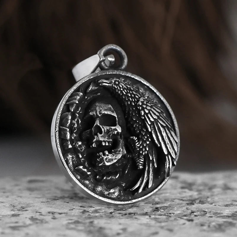 Stereo Crow Head Skull Pendant Necklace Chains Christmas Present Man Jewelry