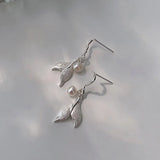 Fairy Pearl Mermaid Tail Earrings Frosted Long Tassel