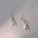 Fairy Pearl Mermaid Tail Earrings Frosted Long Tassel