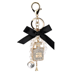 Pearl Perfume Bottle Keychain Car Key Ring Holder Bag Charm Pendan...