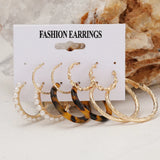 5 Pairs Acrylic Metal Pearl Earrings Set