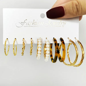 5 Pairs Acrylic Metal Pearl Earrings Set