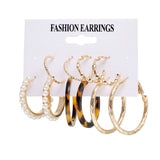 5 Pairs Acrylic Metal Pearl Earrings Set