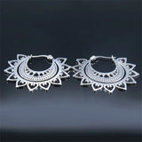 Stainless Steel Hoop Earrings Silver Flower Round Jewelry