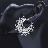 Stainless Steel Hoop Earrings Silver Flower Round Jewelry