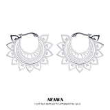 Stainless Steel Hoop Earrings Silver Flower Round Jewelry