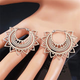 Stainless Steel Hoop Earrings Silver Flower Round Jewelry