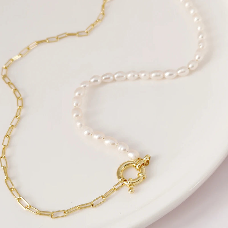Freshwater Pearl Chain Necklace 925 Sterling Silver Bead Chain Necklace