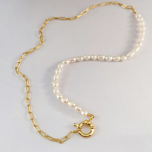 Freshwater Pearl Chain Necklace 925 Sterling Silver Bead Chain Necklace