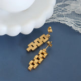 Geometric Watchband Stud Earrings - Waterproof Stainless Steel Texture Jewelry