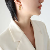 Geometric Watchband Stud Earrings - Waterproof Stainless Steel Texture Jewelry