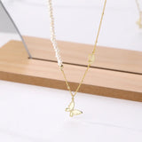 925 Silver Butterfly Pendant Necklace w/ Irregular Pearl Chain, Women Jewelry