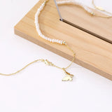 925 Silver Butterfly Pendant Necklace w/ Irregular Pearl Chain, Women Jewelry