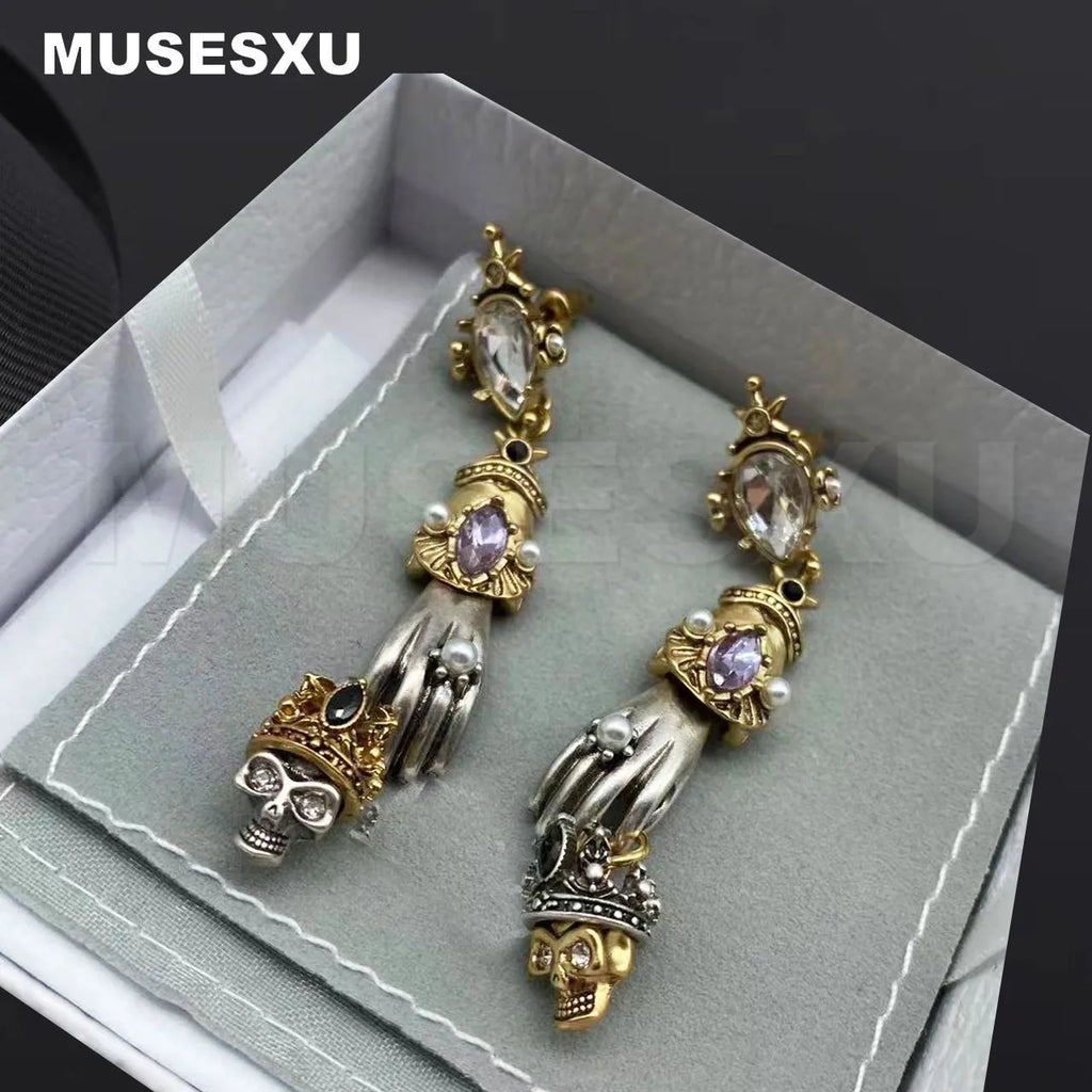 King & Queen Skull Pendant Earrings For Party Gift