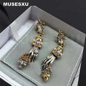 King & Queen Skull Pendant Earrings For Party Gift
