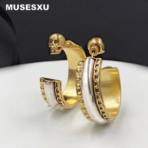 Baroque Vintage Golden Skull Earrings in Two Metallic Colors