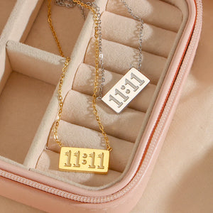 11:11 Number Plate Square Pendant Necklace For Woman Stainless Steel
