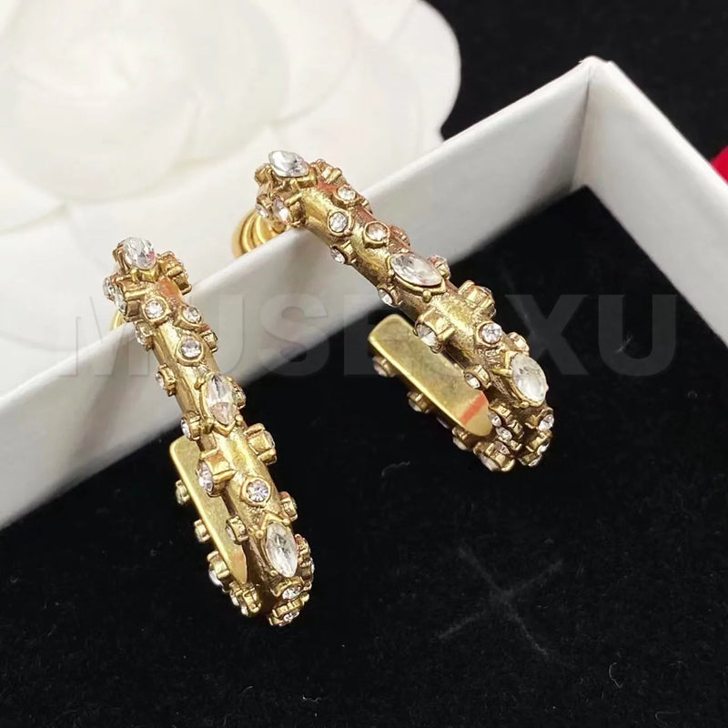 Large Zircon U-Shaped Open Ear Ring Skull Earring