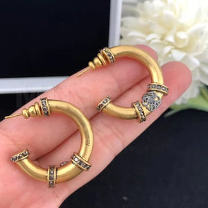 Zircon Inlaid Round Earrings Two Metal Ear Ring Retro Jewelry