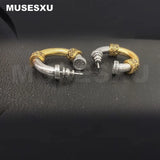Zircon Inlaid Round Earrings Two Metal Ear Ring Retro Jewelry