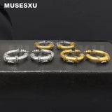 Zircon Inlaid Round Earrings Two Metal Ear Ring Retro Jewelry