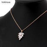 Rose Charm Necklace Leaf Pendant for Women Cubic Zircon Statement Party