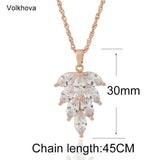 Rose Charm Necklace Leaf Pendant for Women Cubic Zircon Statement Party