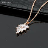 Rose Charm Necklace Leaf Pendant for Women Cubic Zircon Statement Party