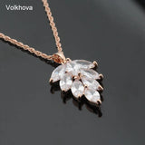Rose Charm Necklace Leaf Pendant for Women Cubic Zircon Statement Party