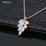 Rose Charm Necklace Leaf Pendant for Women Cubic Zircon Statement Party