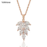 Rose Charm Necklace Leaf Pendant for Women Cubic Zircon Statement Party