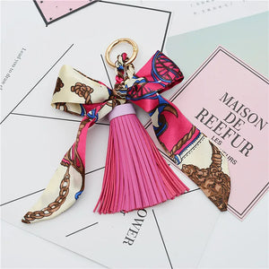 Leather Bow Knot Tassel Key Chain Scarf Pendant Bag Holder