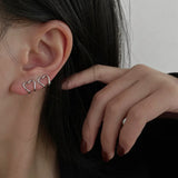 Korea Silver Geometric Heart Ear Cuff Stackable C-shape Earrings