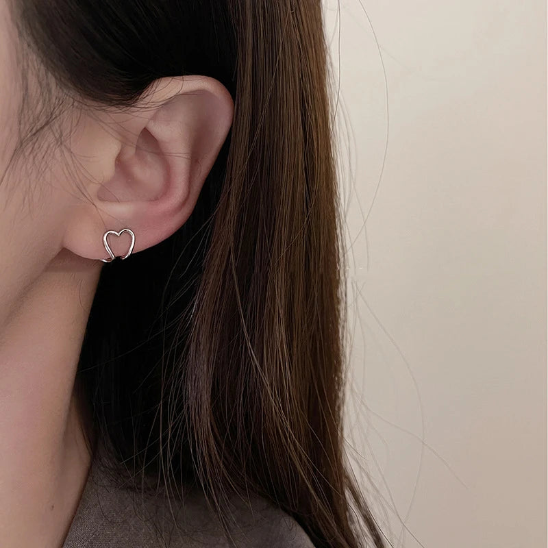 Korea Silver Geometric Heart Ear Cuff Stackable C-shape Earrings