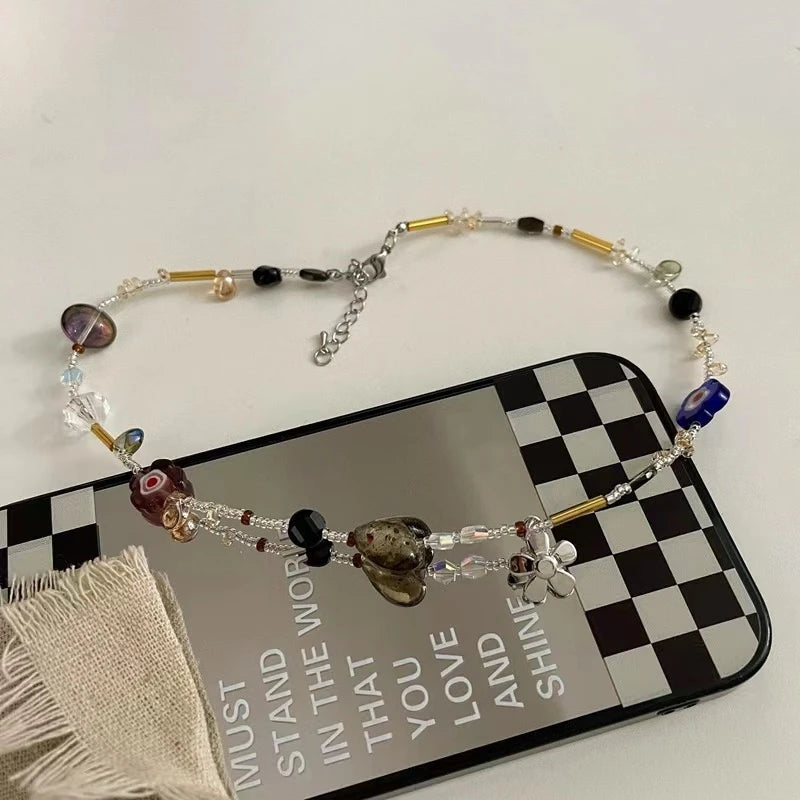 Romantic Crystal Gravel Beaded Necklace Y2K Jewelry