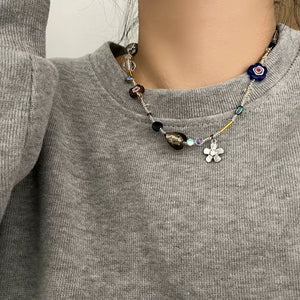 Romantic Crystal Gravel Beaded Necklace Y2K Jewelry