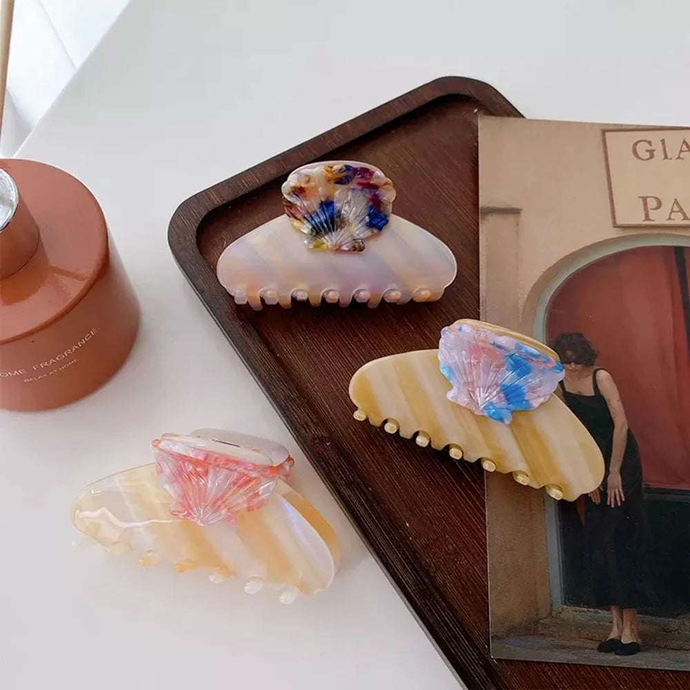 Vintage Acetic Acid Shark Clip Hair Accessories Gradient Shell Hair Claw