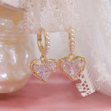 Women Pearl Hoop Earrings Heart Zircon Lady Earring Jewelry