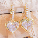 Women Pearl Hoop Earrings Heart Zircon Lady Earring Jewelry
