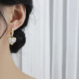 Women Pearl Hoop Earrings Heart Zircon Lady Earring Jewelry