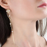 Zircon Tassel Chain Pendant Bee Freshwater Pearl Drop Earrings