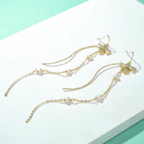 Zircon Tassel Chain Pendant Bee Freshwater Pearl Drop Earrings