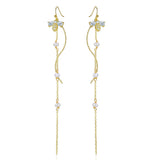 Zircon Tassel Chain Pendant Bee Freshwater Pearl Drop Earrings