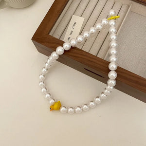 Yellow Duck Highlight Pearl Necklace Female Beaded Collarbone Chain