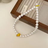 Yellow Duck Highlight Pearl Necklace Female Beaded Collarbone Chain