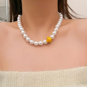Yellow Duck Highlight Pearl Necklace Female Beaded Collarbone Chain